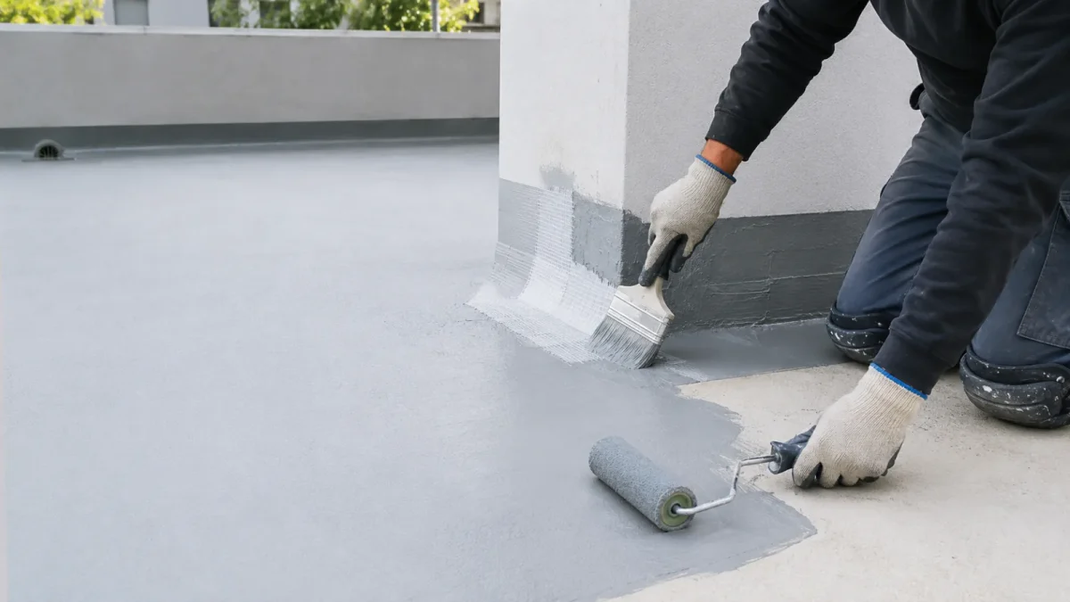 Sürme esaslı su yalıtımı, rulo ile beton yüzeye kat kat uygulanıyor