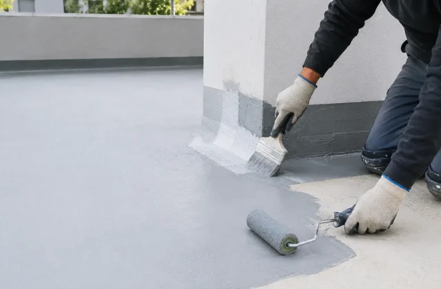 Sürme esaslı su yalıtımı, rulo ile beton yüzeye kat kat uygulanıyor